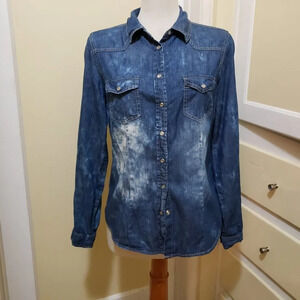 YMI Denim Shirt / Snap Button Down / Acid Washed / Size Medium
